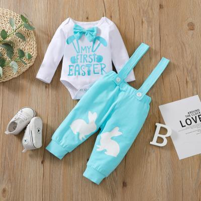 China 2022 Breathable Newborn Baby Clothes My First Easter Letter Baby Bunny Romper Pants Babies Clothes Set for sale