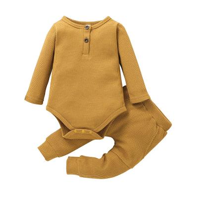 China Breathable Wholesale Newborn Baby Clothes Solid Long Sleeve Romper And Panty Babies Boy Clothing Sets for sale