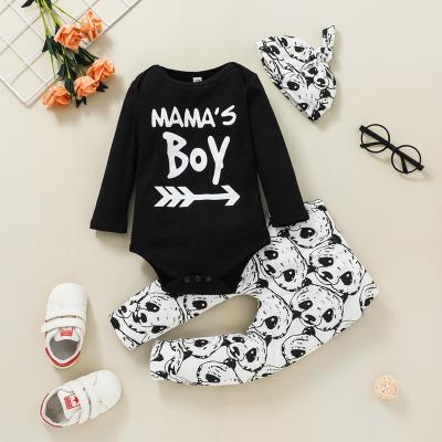 China Breathable Toddler Clothes Mom Boy Print Letter Long Sleeve Top T-shirt Hat Pants Cardboard Baby Boy Clothing Sets for sale