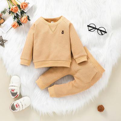 China Breathable 2021 New Arrival Newborn Baby Clothes Boy Long Sleeve Solid Color Top With Pant 2pcs Boys Clothing Sets for sale