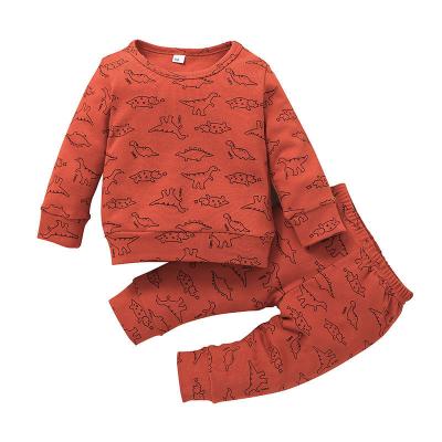 China Wholesale Breathable Newborn Baby Clothes Dinosaur Print Top and Pant 2pcs Baby Boy Clothes Set for sale