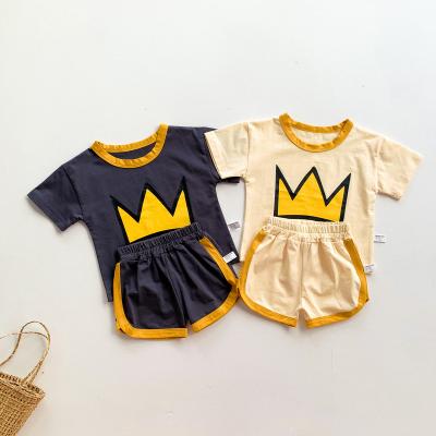 China New Design Breathable Baby Clothing Set Print Crown T-shirt With Shorts Baby Boy Clothing Set for sale