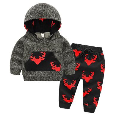 China Wholesale Christmas Baby Boy Breathable Clothing Sets Deer Hoodies Tops Pants Two Pieces Baby Boy Clothes for sale