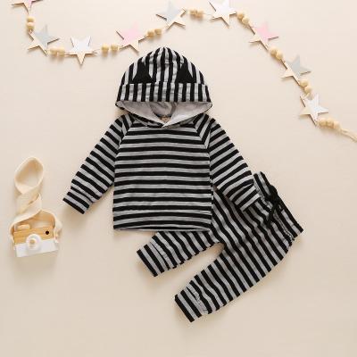 China Wholesale Casual Baby Boy Clothes Stripes Hoodies Pants Sweatshirt Two Pieces Newborn Baby Clothes for sale