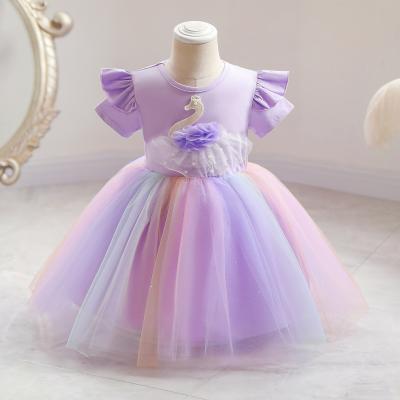 China Breathable Summer Girl Dress Children Birthday Party Princess School Casual Swan Kids Girls Clothes Dresses for sale