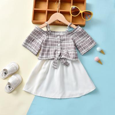 China 2021 New Arrival Breathable Kids Clothing Sets Two Piece Set Plaid Tops And White Skirt Girls Clothing Sets for sale