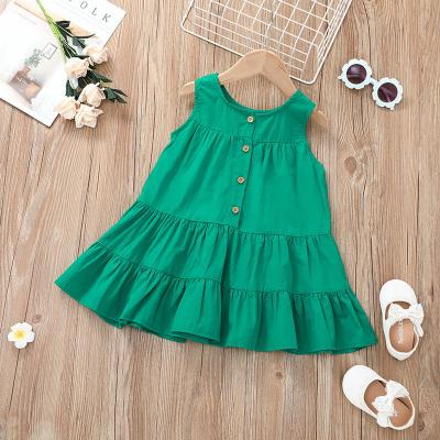 China New Arrival Breathable 2021 Summer Girl Dress Soild Vintage Sleeveless Green Babies Kids Dress Dresses for sale