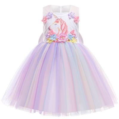 China Breathable Wholesale Hot Sale Kids Girls Dresses Sleeveless Bow Unicorn Party Tutu Children Wear Girl Dress for sale