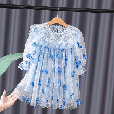 China Breathable Children Wear Mesh Long Sleeve Butterfly Kids Dresses for Girls European Style for sale