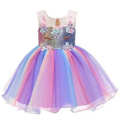 China Wholesale Breathable Kids Unicorn Dress For Girls Flower Baby Princess Dresses Elegant Party Children Clothing for sale