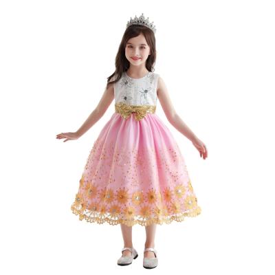 China Wholesale Breathable Girls Dress Sequin Embroidery Party Girl Dress Kid Girl Wedding Dress for sale