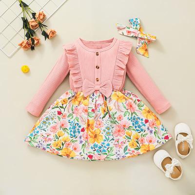 China Wholesale Breathable Girl Clothes Ruffle Full Sleeve Floral Kids Kids Baby Dress With Headband for sale