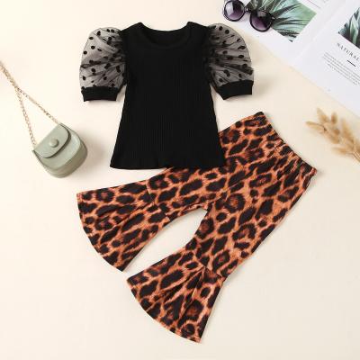 China Breathable High Quality Summer Children Clothing Breathable Tops And Leopard Pants Girl Clothing Sets for sale