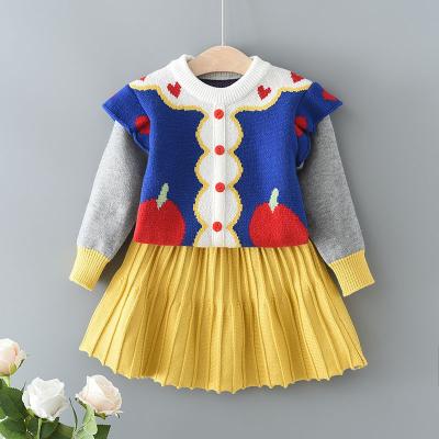 China Breathable Kids Girl Dress Sets Strawberry Sweater Skirt Girls And Dress Solid Color Sets Child Clothing for sale