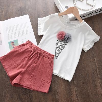 China Summer breathable clothing girl floral T-shirt and pocket shorts solid kids girl clothing sets 2021 for sale