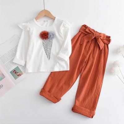 China Wholesale Breathable Kids Girl Dressing Sets Ruffles Long Sleeve T-shirt and Solid Pants Girls Fall Dressing Sets for sale