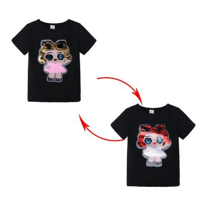 China Fashion Breathable Top Cute Girl T-shirt Fashion Short Sleeve Sequin Cotton For Kids Girl T-shirts for sale