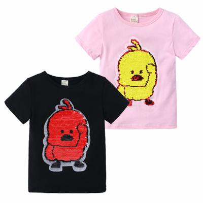 China Korea Toddler Girls Breathable T-shirts Fashions Sequined Cute Girls Short Sleeve Cotton T-shirt Kids for sale