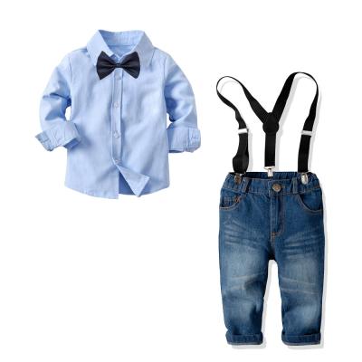 China Boys Formal Clothing Set Solid Long Sleeve Bowtie Shirt Tops +Suspender Pants Baby Kid Formal Gentleman Suit for sale