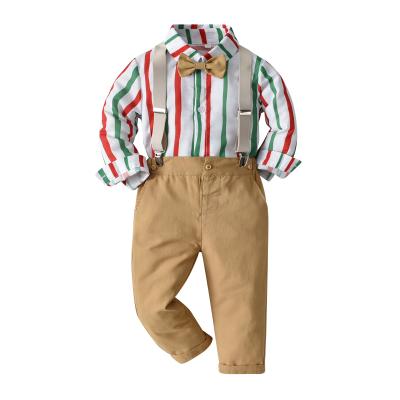 China Christmas Formal Baby Boys' Clothing Sets Long Sleeve Stripe Shirts+Overalls Pants 2PCS Gentleman Suit for sale