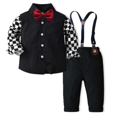 China Wholesale Children's Casual Clothing Gentleman's Shirts Overall Cotton Two Pieces Toddler Baby Boy Clothes Sets for sale