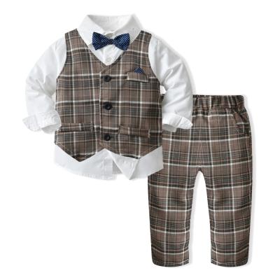 China Kids Casual Clothing Clothes Wholesale 3PCS Gentleman Plaid Shirt Vest Pants Party Wedding Boys Clothing Sets for sale