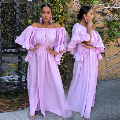 China Breathable Women Maxi Dress Solid Europe and America off the shoulder ruffle ladies wears casual dresses for sale