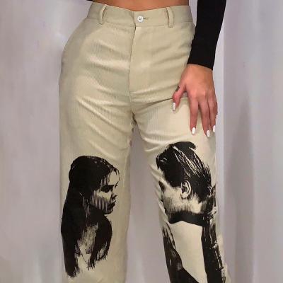 China Autumn Women Pant Straight Breathable Portrait Printing Fashion Women's Slim Loose Casual Pants for sale