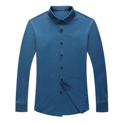 China 2021 Autumn Dong Niu Twill Stripe Long Sleeved Shirt Ice Free Wrinkle Free Cardigan 117 for sale