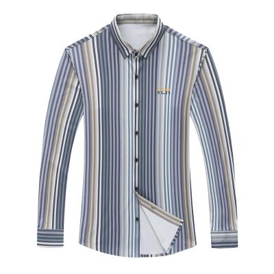 China 2021 Dong Niu Autumn New Men's Stripe Vertical Lapel Sleeve Stripe Middle Youth Trackless Shirt Long Wrinkle Free 872 for sale