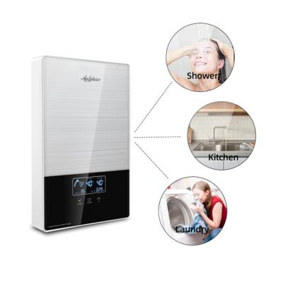 China Tempered Glass Outer Shell Smart Control Touch Screen 8000w Instant Electric Shower Water Heater for sale