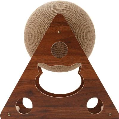 China Handmade Funny Sisal Balls Turntable Wholesale Viable Pet Prevent Depression Happy Interactive Eco-Friendly Wooden Cat Toy for sale