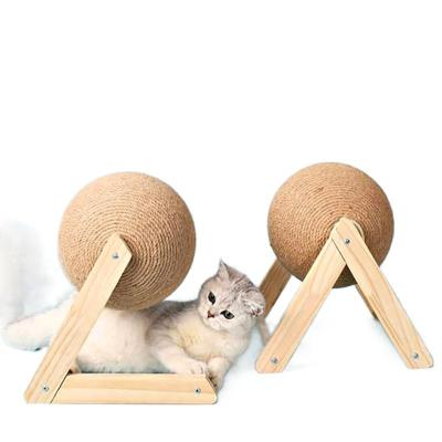 China Hot Selling Viable Prevent Depression Balls Funny Happy Interactive Sisal Wooden Eco-Friendly Rotating Handmade Pet Cat Toy for sale