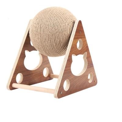 China Viable Latest Design Pet Scratcher Toy Turntable Interactive Wooden Solid Cat Scratch Ball for sale