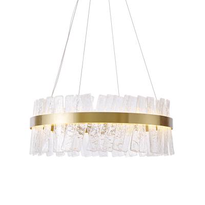 China Modern Living Room Chandelier LED Stainless Steel Bedroom Dining Room Glass Light Gold Long Light for sale