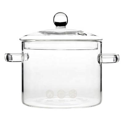 China Sustainable Glass Soup Pot Heat Resistant Glass Cooking Pot With Handles for sale