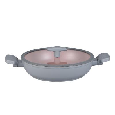 China New Minimalist Grey-Pink Kitchen Utensils Cooking Pot With Lid Non-Stick Deep Fryer Pan for sale