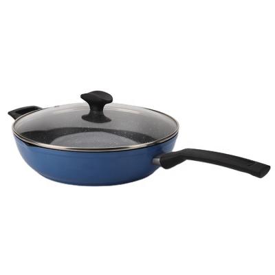 China Minimalist Hot sale non stick blue 28cm egg kitchen cooking aluminum deep frying pan for sale