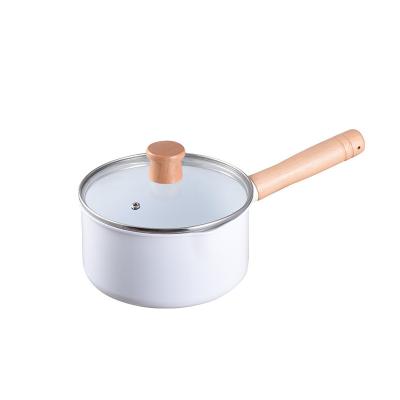 China Sustainable Style Kitchen Pot 18cm Milk Pot High Quality High Quality Single Milk Saucepan With Wooden Handle for sale