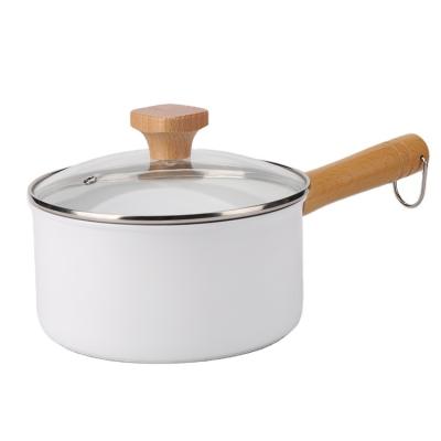 China Sustainable Hot Selling Ecologists Kitchen 20cm Natural High Quality Single Milk Pan Wooden Handle Milk Saucepan for sale