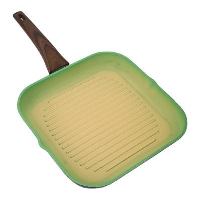 China Minimalist Avocado Color 24cm/26cm/28cm BBQ Non Stick Square Steak Aluminum Pan for sale