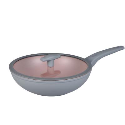 China Wholesale Hot Selling 28cm/30cm/32cm Aluminum Nonstick Wok Minimalist Wok With Soft Bakelite Spray Handle for sale