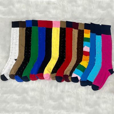 China - 2022 European and American letters with the same style Gg calf thongs cotton color high tube women thongs pile socks for sale