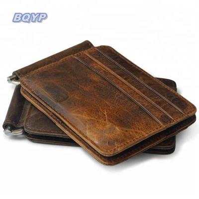 China Present Fashion Credit Card Cowhide Vintage Silver Leather Clip Card Holder for sale