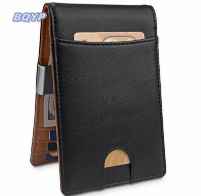 China ENGLAND NAME Amazon Hot Sale Fashion Money Clip RFID Blocking Slim Leather Card Holder Wallet for sale