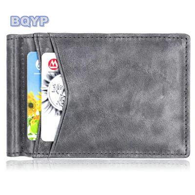 China RFID RFID Blocking Minimalist PU Leather Bifold Slim Front Pocket Wallets For Men With Money Clip for sale