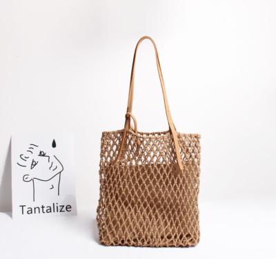 China Handwoven Handled Straw Beach Bag For Women Shoulder Straw Bag With Handmade Handbag for sale