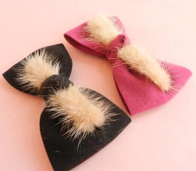 China Decoration Wool Felt Bow Headband Fur Band Hair Bow Hair Clip for sale