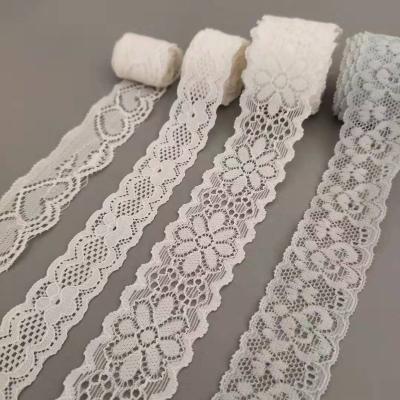 China Good elastic white stretch lace for bridal dress, wholesale elastic spandex lace trim for garment for sale