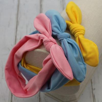 China Soft Hair Decoration Cotton Cloth Baby Headband Girls Bowknot Hair Band, Cute Elastic Cotton Headwear Rabbit Ear Kids Hair Accessories for sale